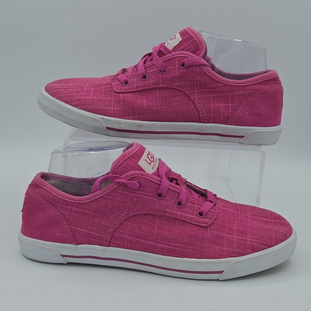 UGG Australia Canvas Lace Up Sneakers Women's Size 6 Pink Low Top Casual Shoes